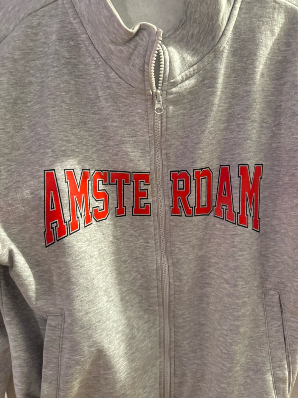 Amsterdam Zip-Front Jacket - Gray with Red Lettering
